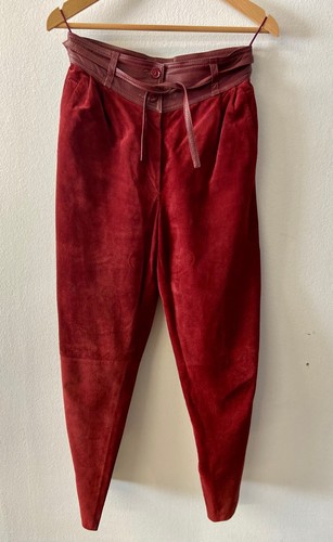 Vintage 80s Dark Red Suede Women's Jacket with matching pants and skirt | Size S - Foto 3 di 12