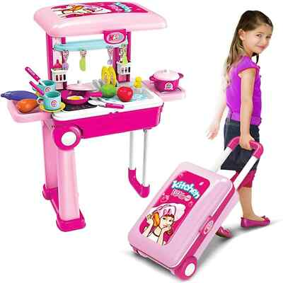 #ad #ad 2 in 1Travel Luggage Turn into Play Kitchen Kids Kitchen Playset Toys $28.00