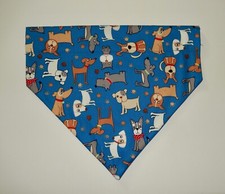 CARTOON DOGS ON DARK BLUE DOG SCARF/BANDANA--S, M, L