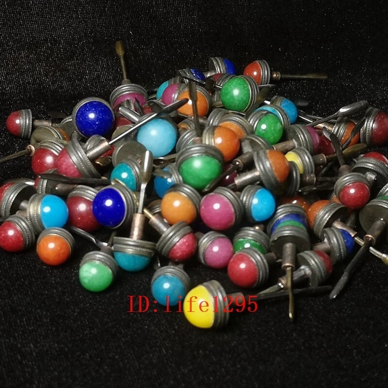 6 Pcs China Bronze Inlay Jade Agate Snuff Bottle Cap 1.2mm-1.6mm Random Delivery Foto 4 de 4