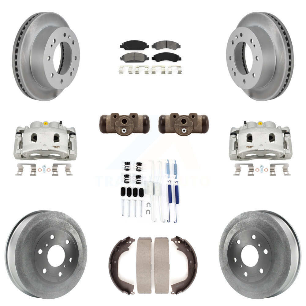 Front & Rear Brake Caliper Rotor Drum Semi-Metallic Pad Shoe Cylinder Kit