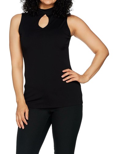 DU JOUR Size M Sleeveless Keyhole Neck Knit Top with Back Tie Detail BLACK