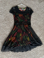 Sasson Fit & Flare Dress M Floral Multicolor/Black Lace Short Sleeve Knee