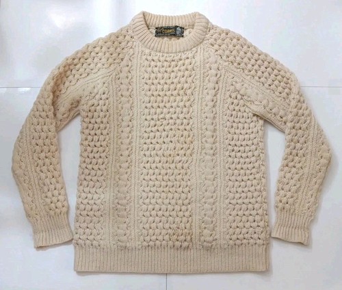 Vtg 80’s Wool Cornel Cottagecore Cable Knit Fisherman Sweater Sz Large L Beige - Image 1