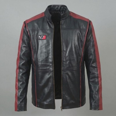 MASS EFFECT 3 - N7 COMMANDER SHEPARD STYLISH 100% Real LEATHER JACKET