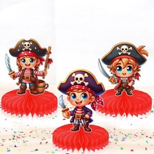 Pirate Party Table Centerpieces 5 Pcs Kids Birthday Decor Red Honeycomb Toppers