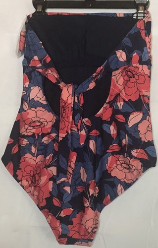 Kona Sol Halter Top Swimsuit Optional Straps Pink &Blue Floral Size Large - Picture 2 of 6