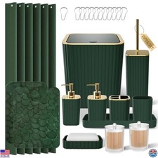 10PC Green Bathroom Accessories Set with Toilet Brush  Trash Can