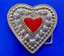 Heart Shaped Red Enamel Center Women's Girls Belt Buckle for 1.25" Wide Belt