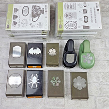 Stampin Up Lot Of 24 Rubber Cling Wood Stamps Punches Bat Spider Tags Flowers