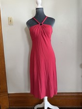 Vintage Y2K Red O-ring Halter Midi Dress. Classic Romantic Timeless Bodycon 4
