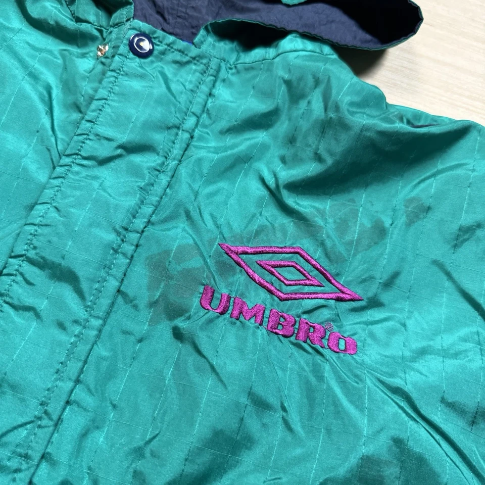 Umbro Vintage 90s Windbreaker Jacket Hooded Anorak Small Pullover Turquoise - Image 2 of 4
