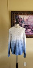 Tommy Hilfiger Womens Long Sleeve Crew Neck Cable Knit Sweater Medium Blue White