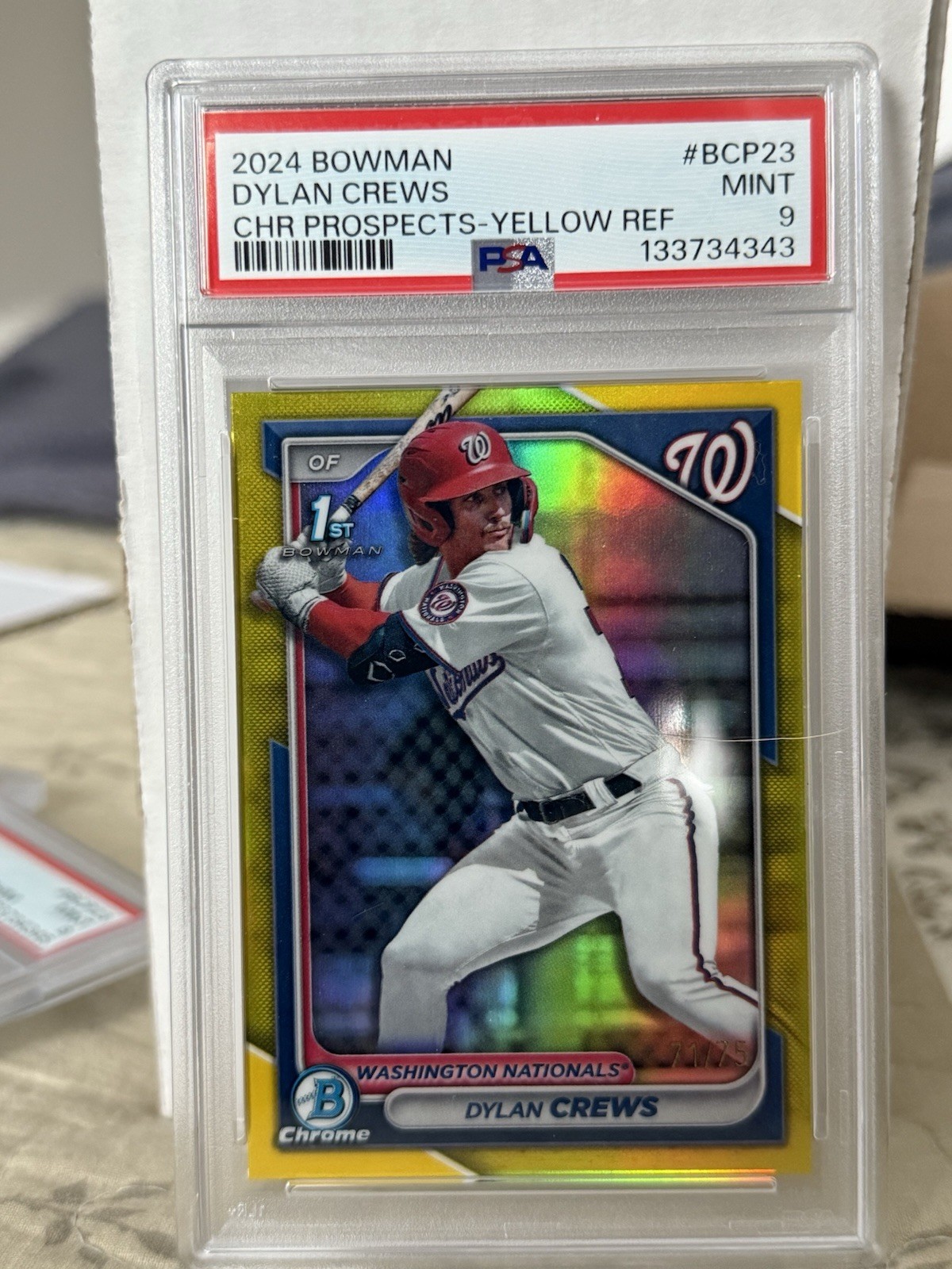 2024 Bowman - Chrome Prospects Dylan Crews #BCP-23 Yellow Refractor /75 (RC)