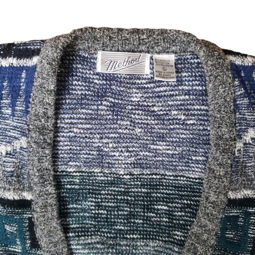 Cárdigan Suéter Method Vintage Años 90 Grandpacore Para Hombre Grande Multicolor Gris Acogedor - Imagen 4 de 5