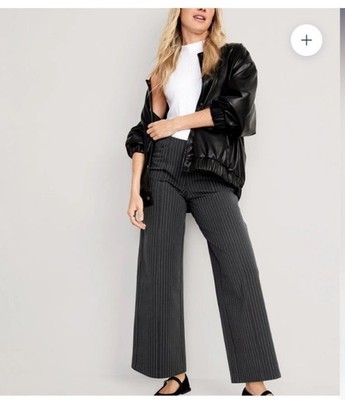 OLD NAVY Size 2X Pinstripe Pixie Cropped Wide Leg Pants Gray Minimalist Neutral