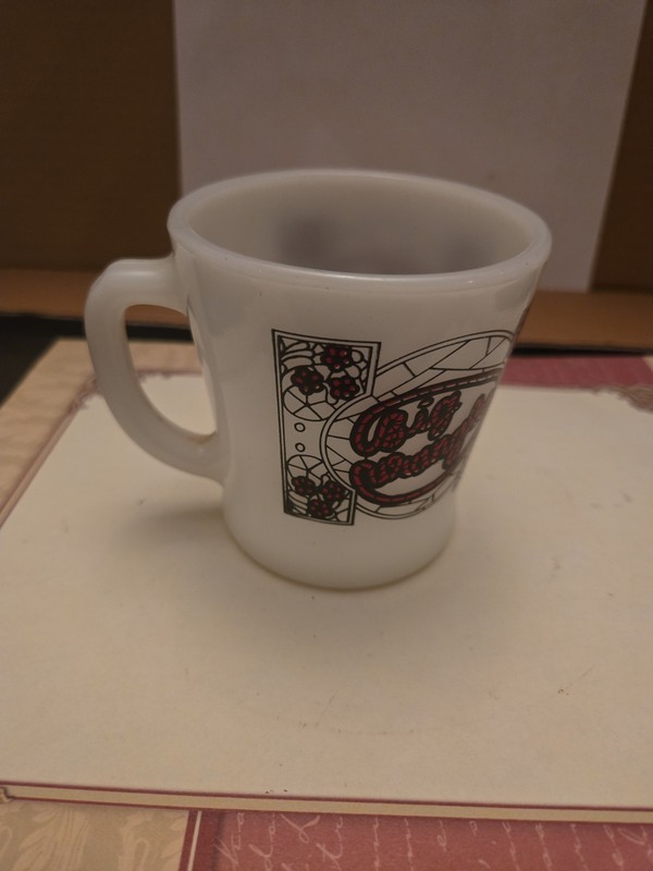 Vintage Anchor Hocking Big Wrangler Steak House White Milk Glass Coffee Cup