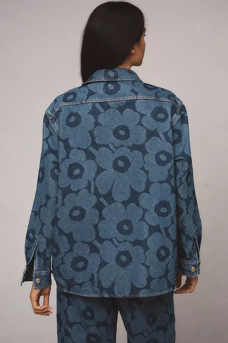 Marimekko Maridenim Vaihe Unikko Denim Shirt Anthropologie