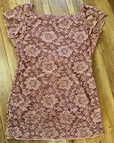  Ann Ferriday Vintage Lace Corset Top M Dusty Mauve Brown 