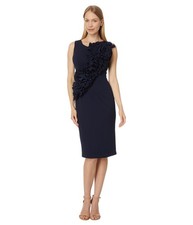 Betsy  Adam Womens' Short Scuba Crepe Ruffle Flower Dress - Navy