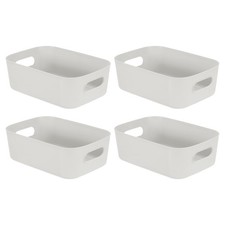 4 Pack Gray Plastic Storage Bins with Handles...