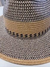 Damen Strohhut Sommerhut Beige Schwarz Flecht...