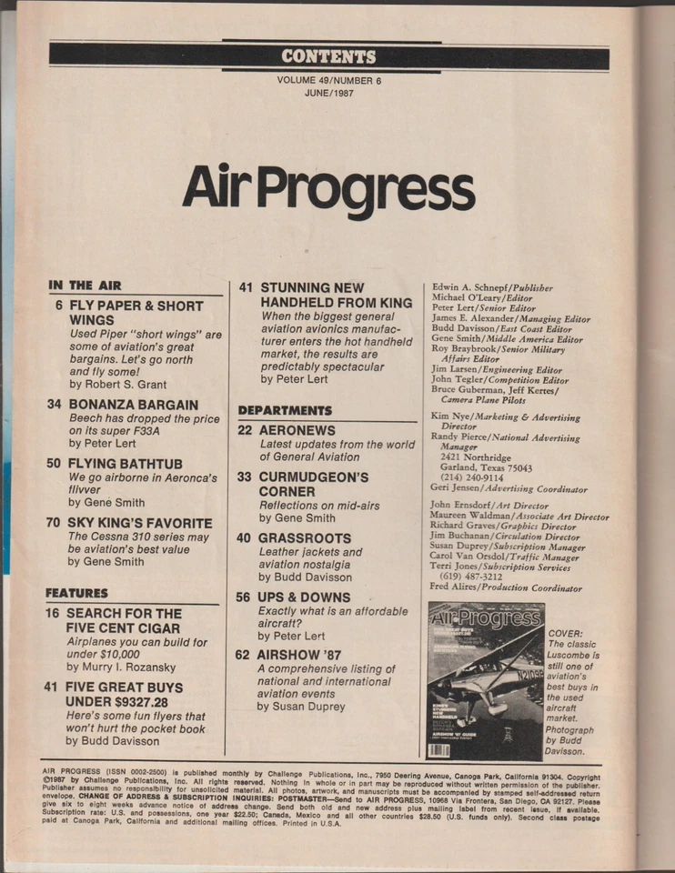 Air Progress Magazine Flying Bathtub, Cessna 310, Airshow 87' Guide June 1987 - Image 2 of 4