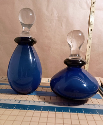    Deep Cobalt Blue Perfume Bottle Lot    Vanity Decor   Set  