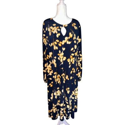 East Adeline Womens Long Sleeve Maxi Dress Floral Print Keyhole Blue Gold Sz 4x