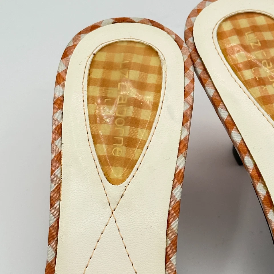 Y2K Vintage Liz Claiborne Flex Babe Orange Gingham Bow Slip-On Heels Size 7M - Image 2 of 4