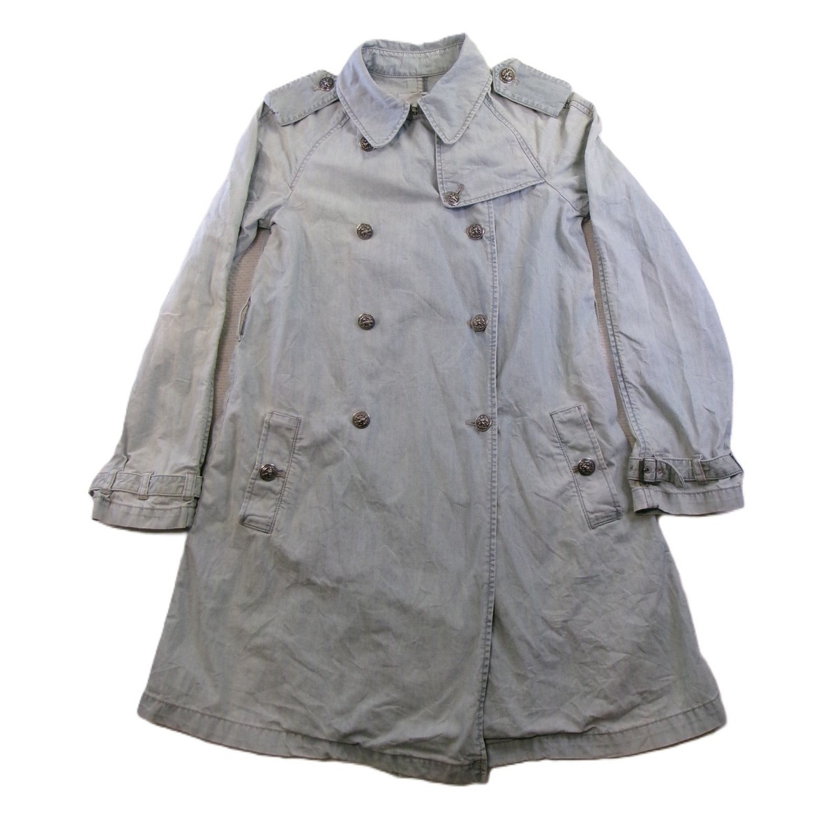 Polo Jeans Co Ralph Lauren Trench Coat Womens Medium Blue Denim Button