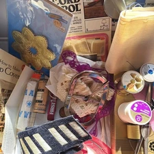 Sewing Notions Craft Lot Scissors Zippers Patterns Needles Vintage Misc Box SN4