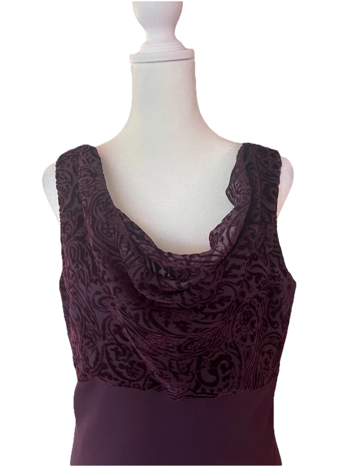 VTG Alex Evening Velvet Burnout Draped Neck Whimsy 90’s Y2K Purple Gown 14P - Image 3 of 4