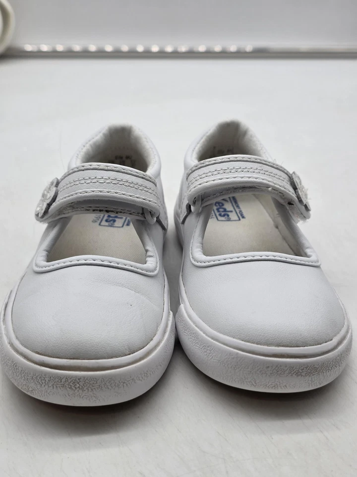 Zapatos Keds Niñas Pequeñas Talla 9 Blanco Mary Jane Cuero Espuma con Memoria Flor Foto 2 de 4