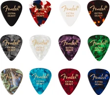 Fender Guitar Picks 351 Shape, Celluloid Color Medley Mix, EXTRA HEAVY (12 PACK)