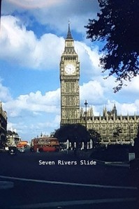 Big Ben Clock Tower Double Decker Bus 1950's Red Border Kodachrome 35mm Slide