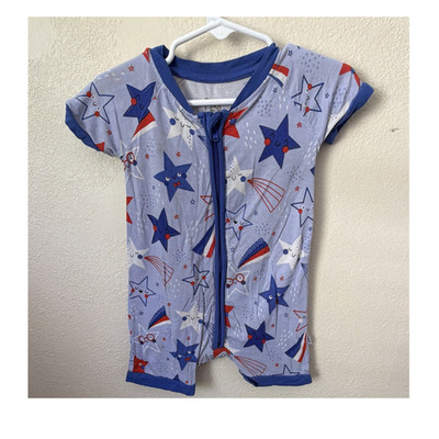 Play by little sleepies 6-12M Blue Red Star Print Short Sleeve Zip Romper