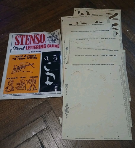 Dennison Stenso Stencil Lettering Guide 1966 8 Sheet Set 21