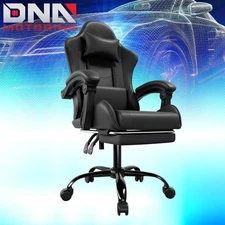 Black Gaming Chair Office Swivel Reclinable Seat w/ Lumbar Support+Footrest