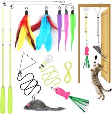 ChicWow Interactive Retractable Cat Wand  Hanging Toys for Cats - 2 Wands, 2 Ha