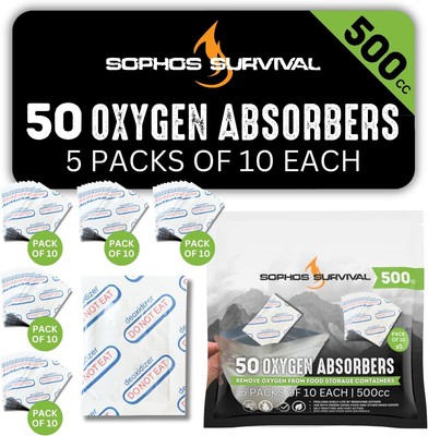 500cc Oxygen Absorbers   50 count (5 Packs of 10) FDA Food Safe for Freeze... 