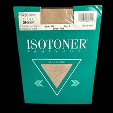 VTG Isotoner Pantyhose Silky Sheer Control Top Sandalfoot - Teak Sz 2