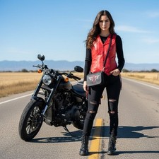 Set gilet donna rosso cavaliere e borsa con borchie rosse abbinate