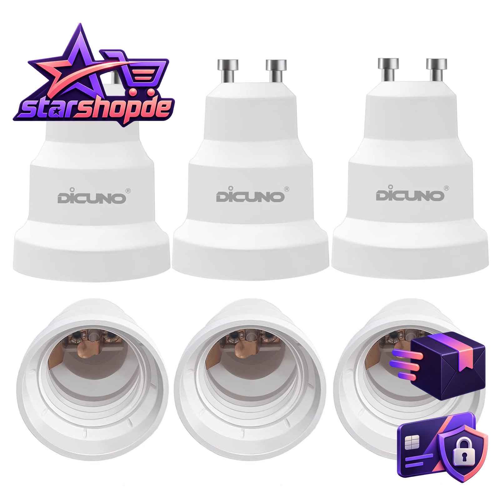 GU10 auf E27 Lampensockel Adapter 6er Pack für LED Leuchten Schalter