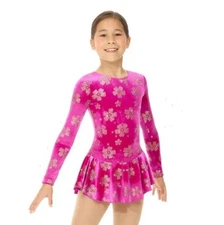 MONDOR Born To Skate Pink Sherbet Velvet Gold Glitter Figure Skating Dress 10/12