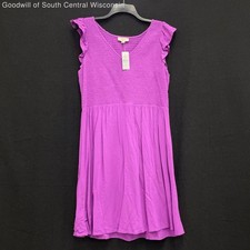 NWT Wmns LOFT Fuchsia Purple Smocked Ruffle A-Line Knee Length Casual Dress Sz L