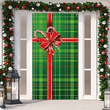Christmas Door Cover Xmas Decorations Gift Box Present Door Cover Winter Plaid