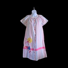VTG Smart Time Housecoat Robe Grannycore Stripe Windmill Cottagecore  Small S 