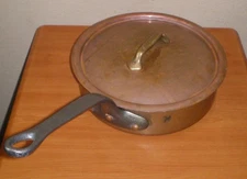 Vintage MAUVIEL Heavy Copper LIDDED Saute Sauce Pan Skillet FRANCE  12 cup 3qt