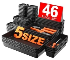 【????? & 5 Size】Tool Box Organizer Tray Divider Set, 5 size 46pcs Black